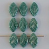 Leaf H 12 mm Blue Turquoise Shimmer 63150-14400 Czech Glass Bead Charm x 25